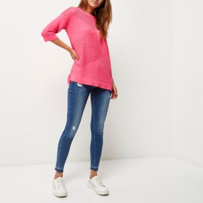 Pink pointelle soft knit jumper